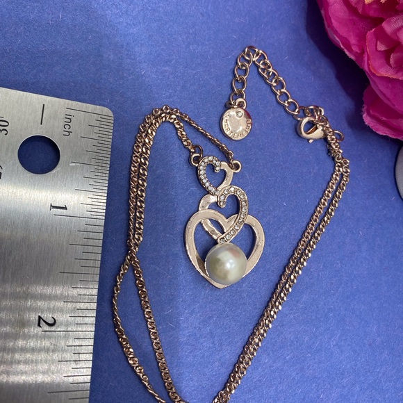 Charter club three hearts and rhinestone faux pearl pendant costume Necklace - Picture 4 of 5
